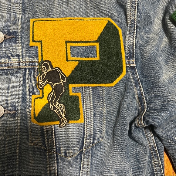 Polo Ralph Lauren Varsity Tigers Football Letterman Patch Denim Jacket Men's Sm - Picture 7 of 13